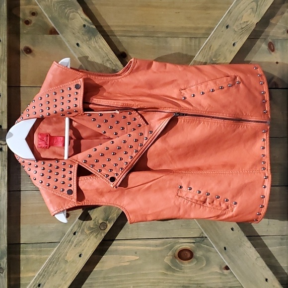 V CRISTINA ORANGE VEST WITH STUDS SIZE LARGE MOTO - Picture 1 of 10